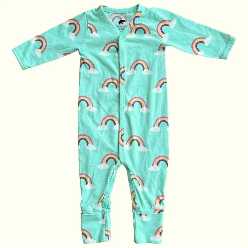 Monica + Andy Organic Cotton Long Sleeve Rainbow Print One Piece. 0-3 Months.